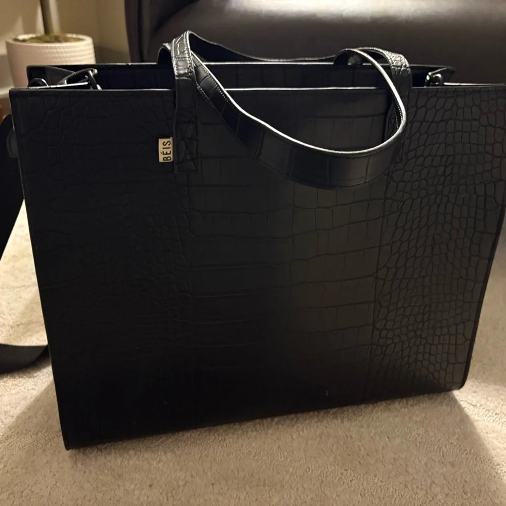 Black Beis Croc Embossed Work Tote Bag - Picture 1 of 8